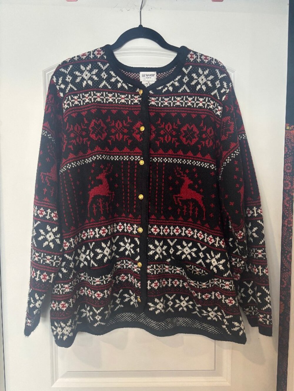 Vintage 80s 90s Liz Baker Christmas Sweater Cardigan 2X Grandmacore